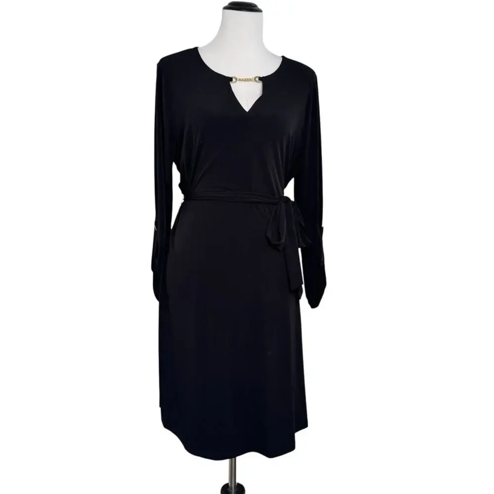 Michael Kors Black Long/Roll Tab Sleeve Dress Sz XL